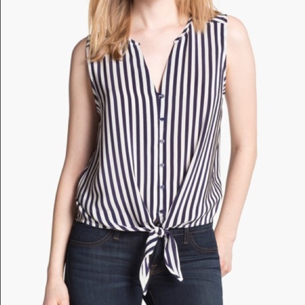 Silk striped tie waist JOIE top